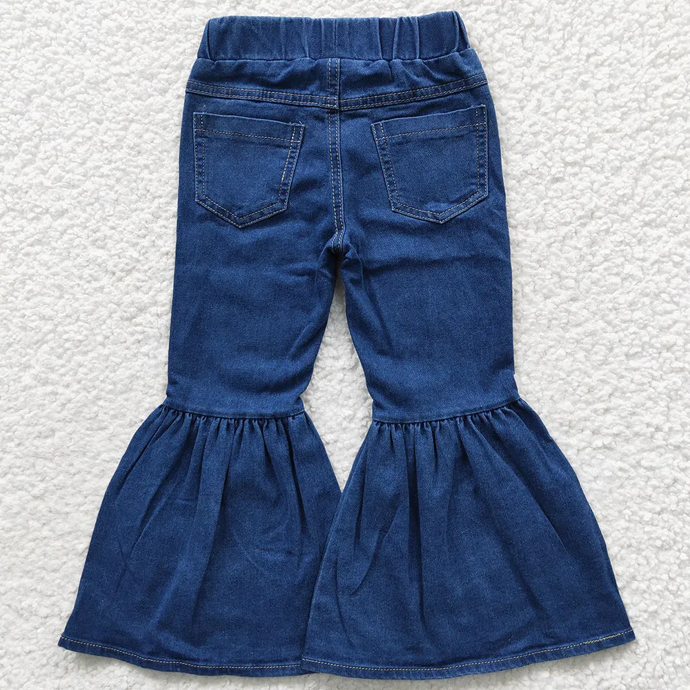 Boutique Baby Girls Jeans Pants Blue Denim Bell Bottom Pants P0071