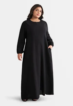 Catalina Cotton Puff Sleeve Jubah Dress - Black