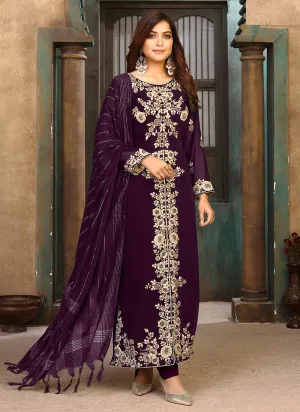 Dark Purple Ceremonial Embroidered Pakistani Style Suit