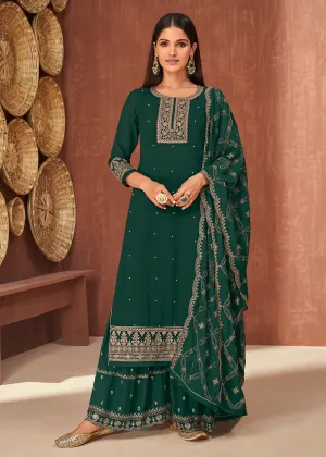 Ethnic Green Georgette Traditionally Embroidered Palazzo Suit