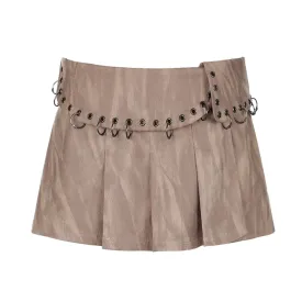 Fashion Brown Ring Suede Pleated Skirt Mini Vintage Party Eyelet Autumn Party Skirt Women Y2K Fairycore Draped Bottom