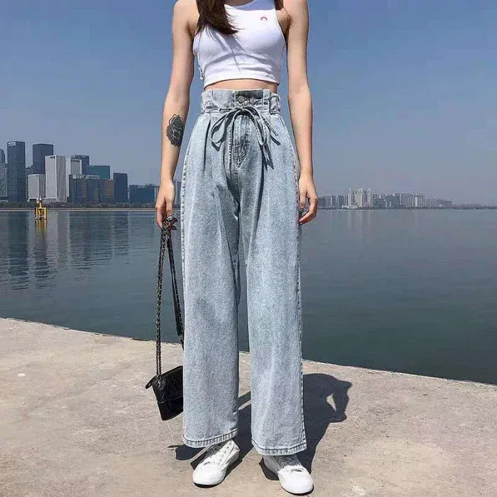 High-waisted Straight Women Loose Waist Dragging Pear-shaped Body Female Jeans