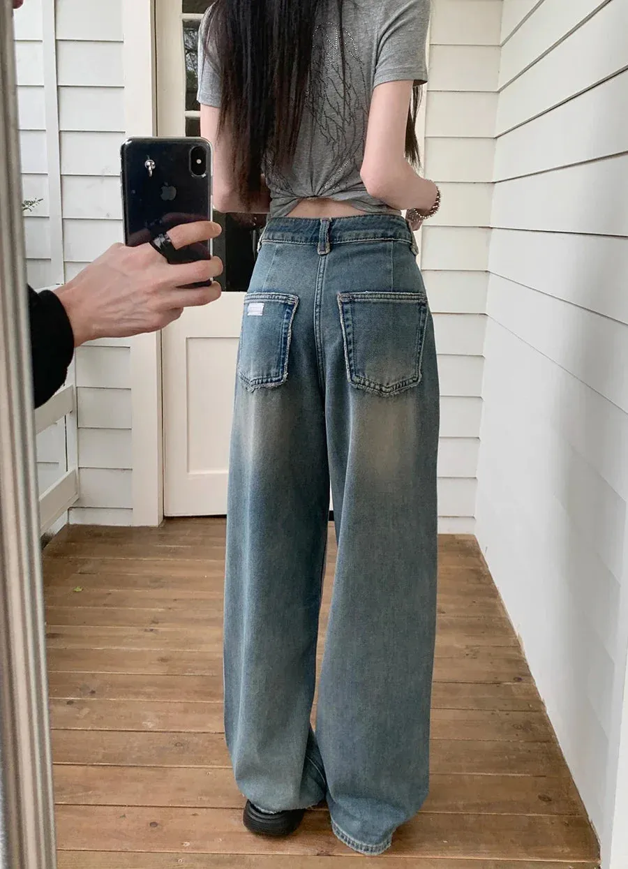 High Women 2024 New Streetwear Y2k Casual Loose Denim Jeans