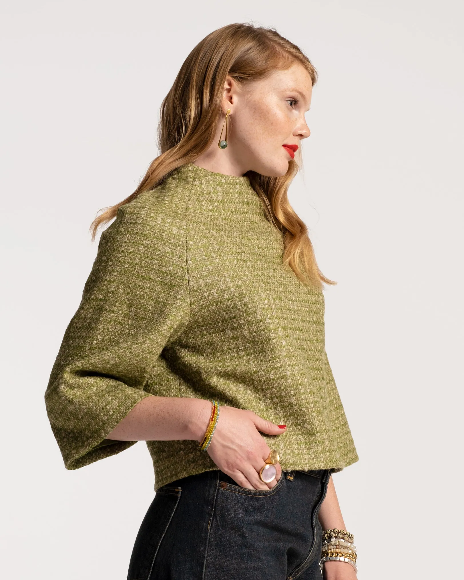 Lily Funnelneck Top Cedar Boucle Wool Green