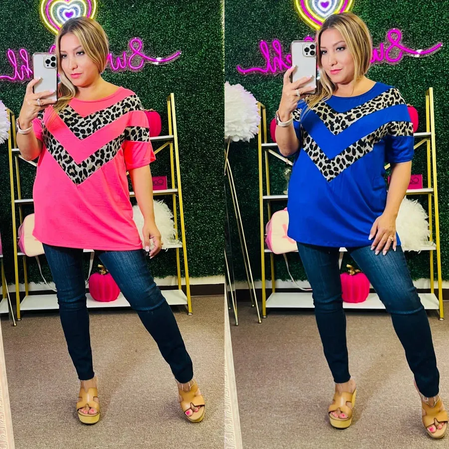 Neon Animal Print Color Block Top