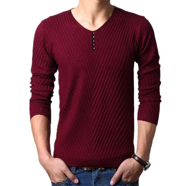 Premium Henley Neck Ribbed Sweater