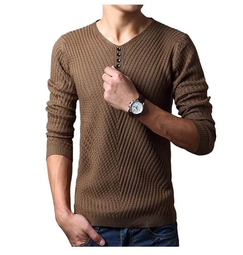 Premium Henley Neck Ribbed Sweater