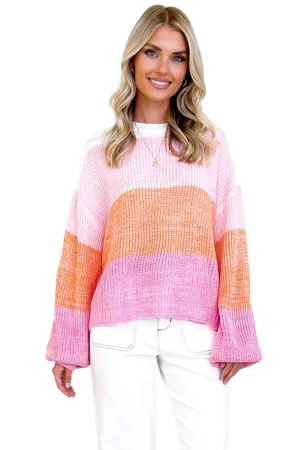 Ribbed Color Block Long Sleeve Sweater