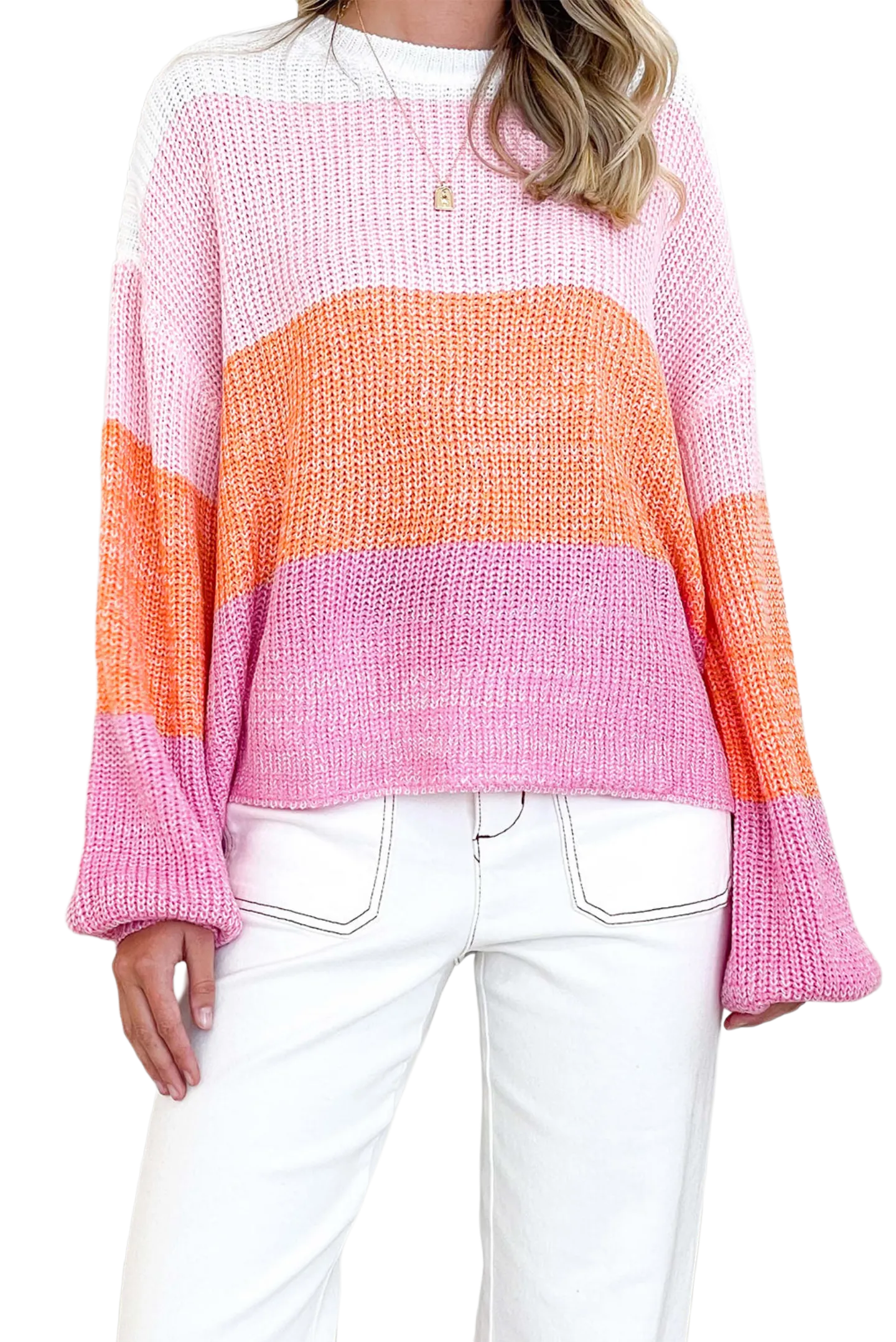 Ribbed Color Block Long Sleeve Sweater