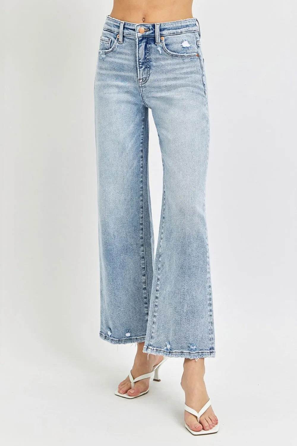 RISEN Tummy Control High Rise Crop Wide Leg Jeans