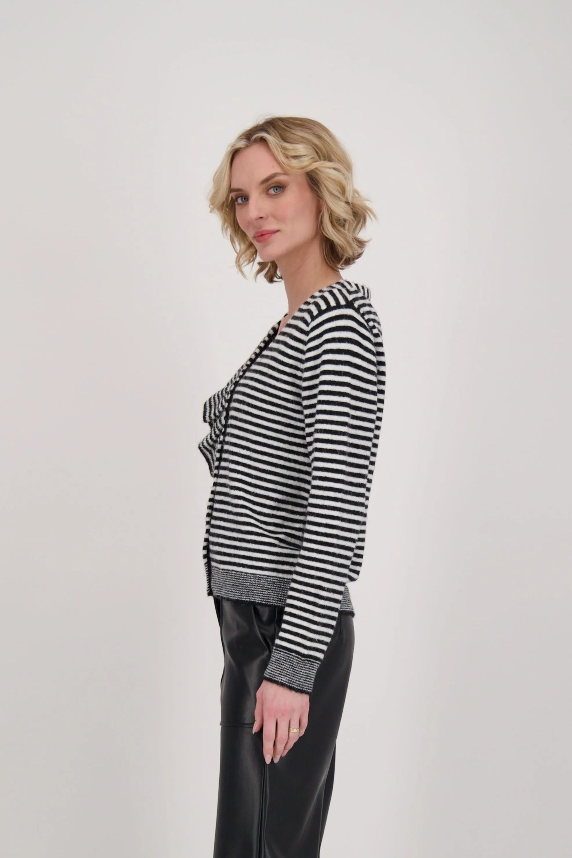 Ruffle Neck Stripe Sweater Top