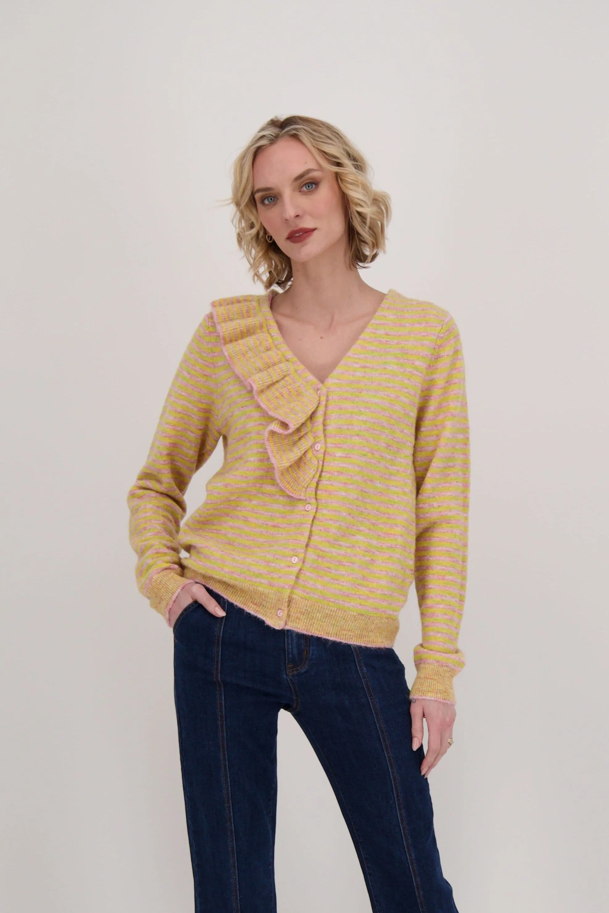 Ruffle Neck Stripe Sweater Top