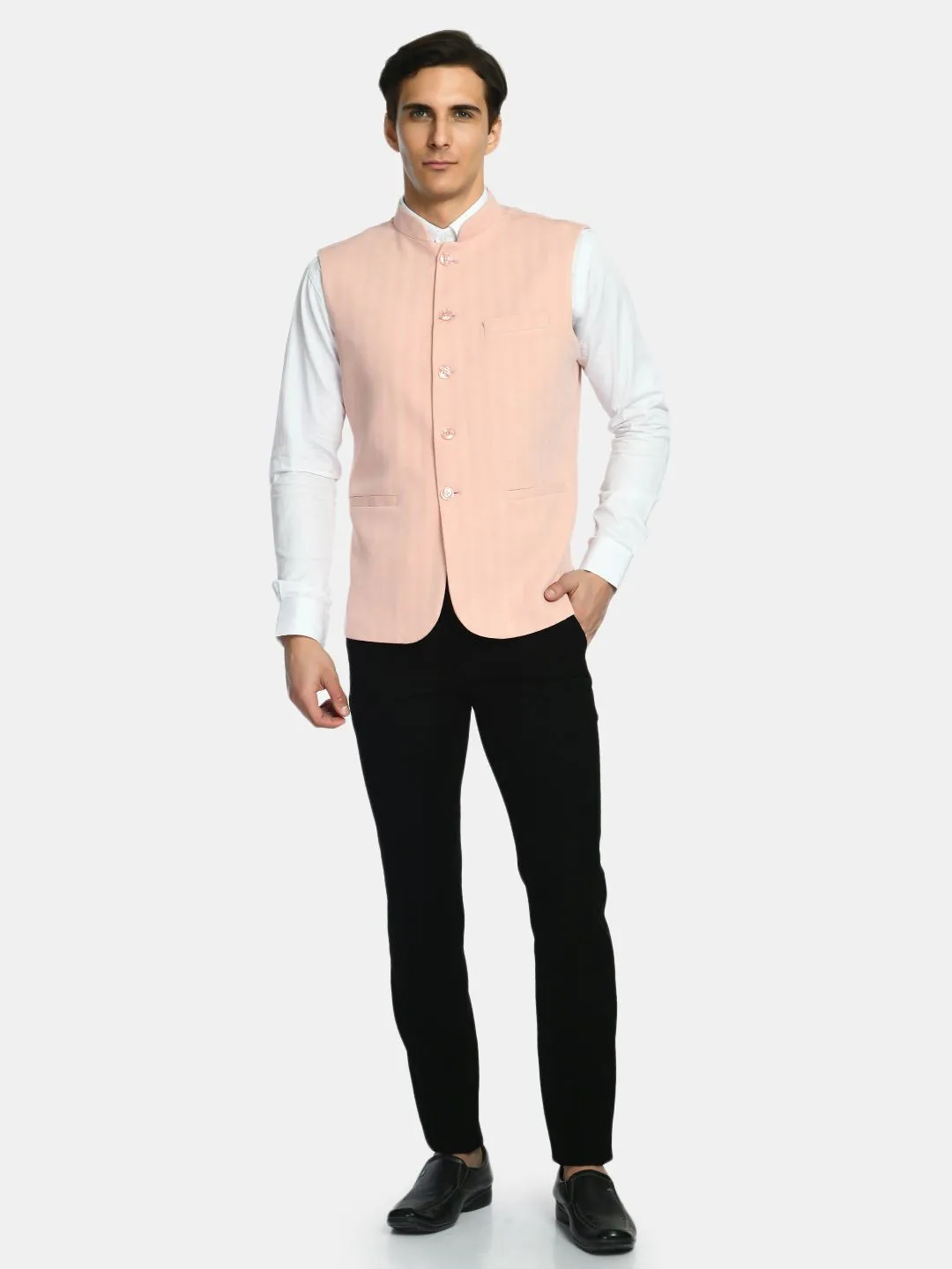 Solid Knitted Slim Fit Men's Festive Wear Nehru Jacket