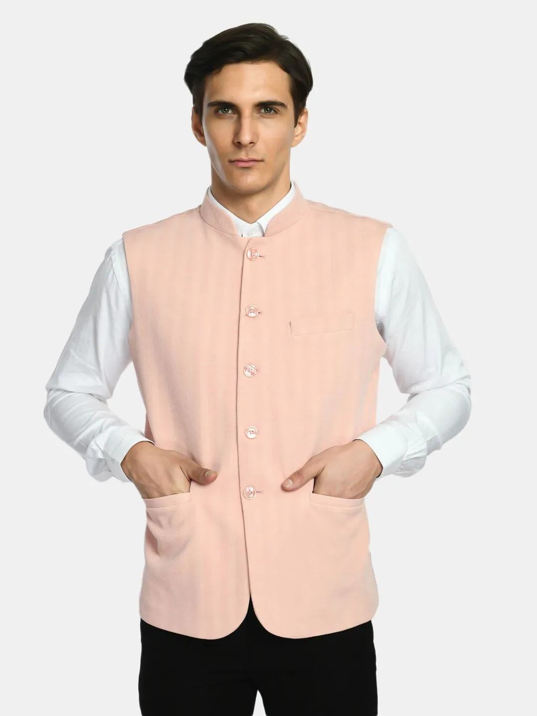 Solid Knitted Slim Fit Men's Festive Wear Nehru Jacket