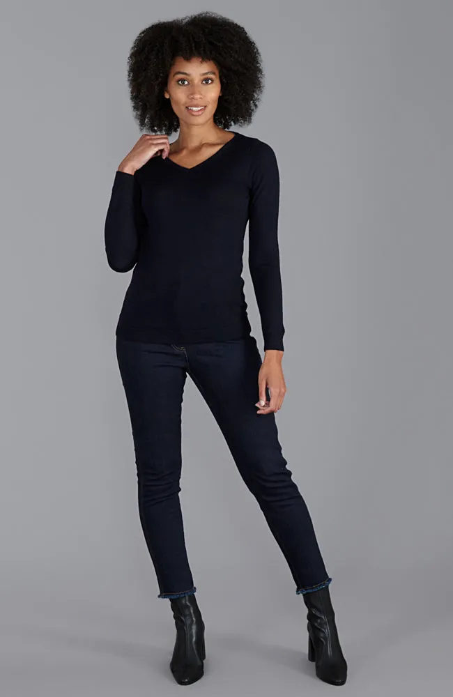 Womens Pure Extra Fine Merino Wool V Neck Jumper