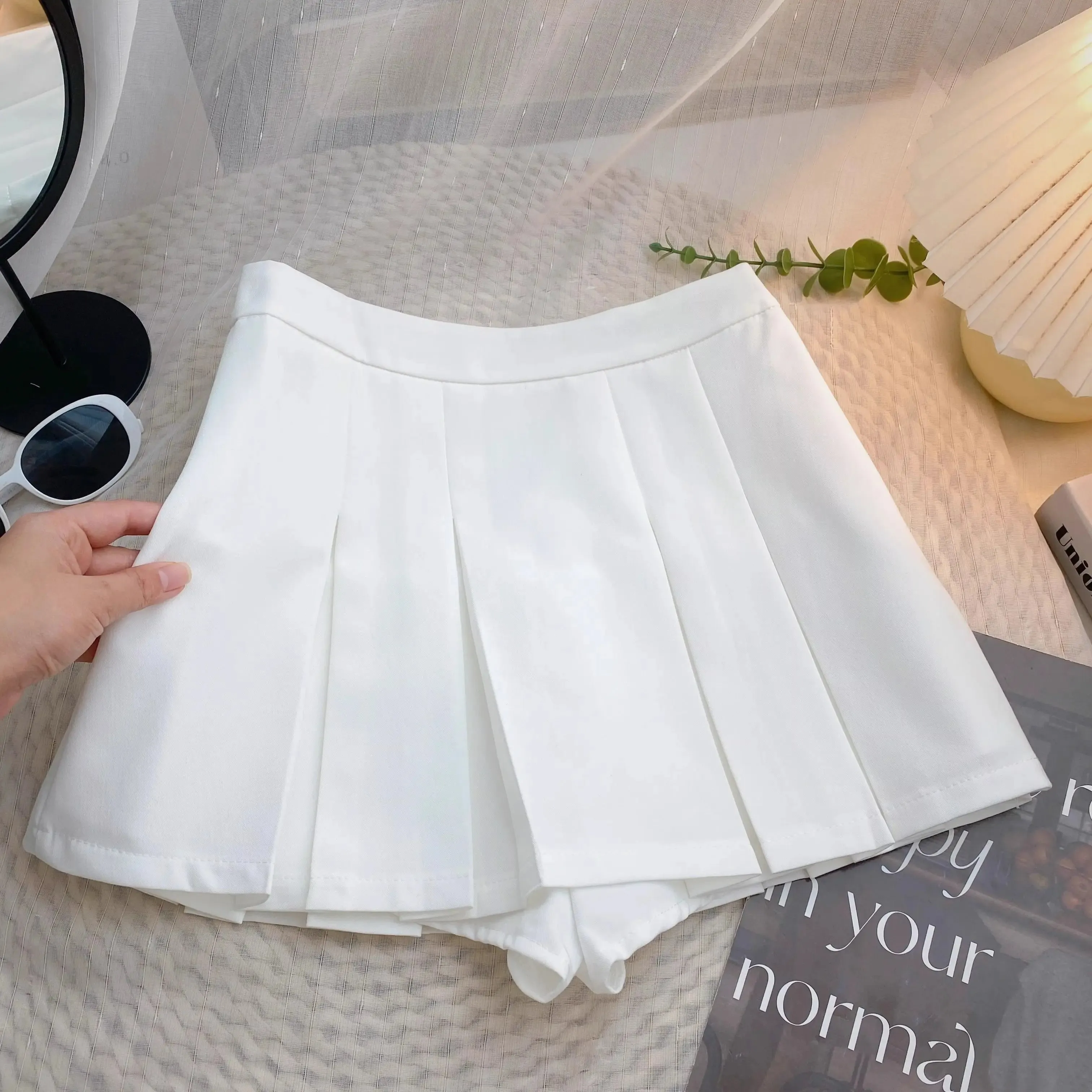 YESMYTOOL  -   Wide Pleated Mini Skirt Women Vintage Preppy Style Sexy High Waist A-line Gyaru Tennis Skirt with Shorts Summer School